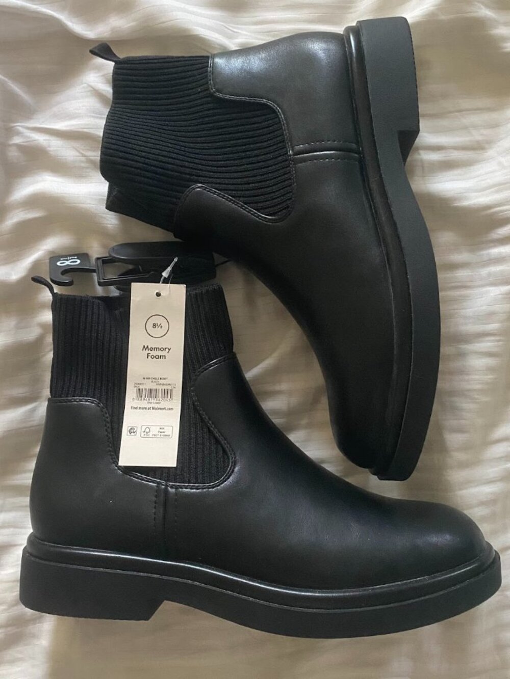 No Boundaries Women's Faux Leather and Knit Chelsea Boots - Black - Size 8.5